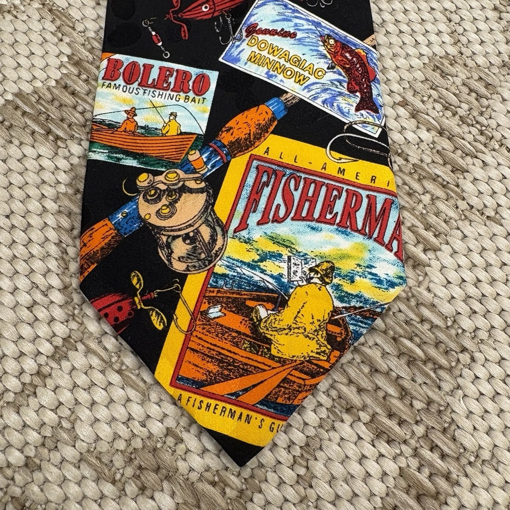 Rosetti Silk Tie Fishing Rod Fish Fisherman Mens Novelty Necktie Bolero Lure GIF
